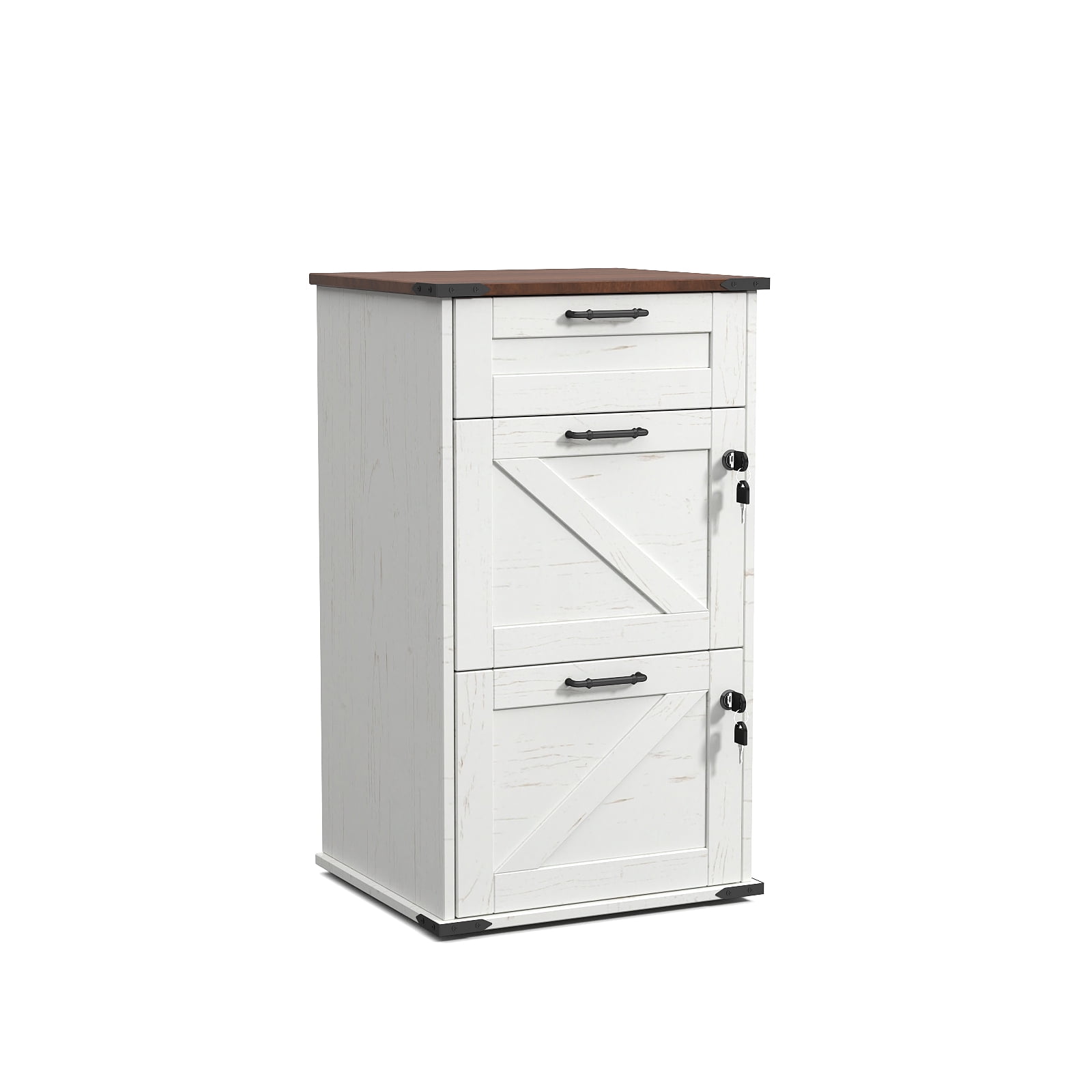 UBesGoo Farmhouse File Cabinet with 3-Drawer Wood Vertical File Storage Cabinet with Individual Lock and Rustic Metal Handles, White