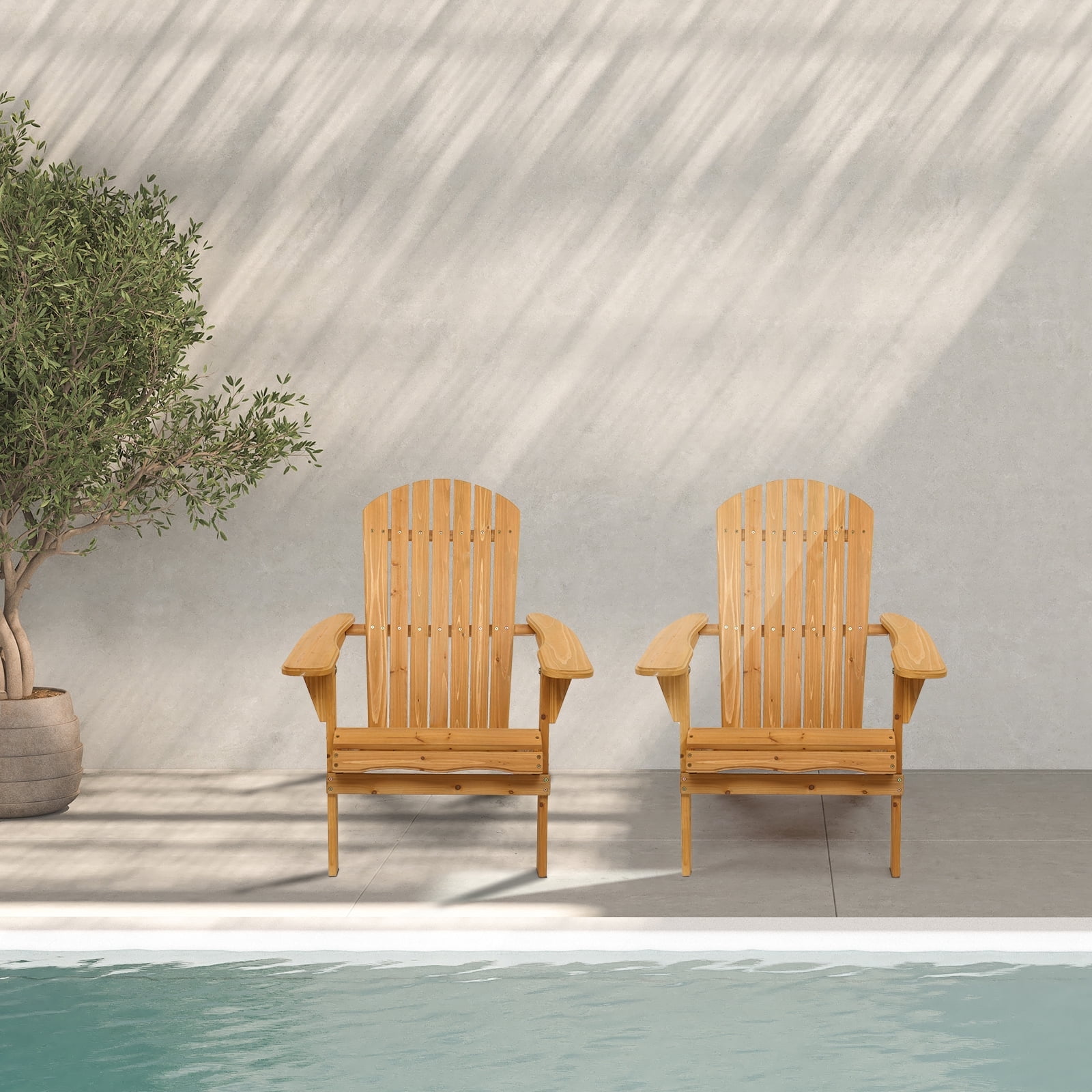 UBesGoo Fir Wood Adirondack Chairs - Set of 2, Natural Wooden Color