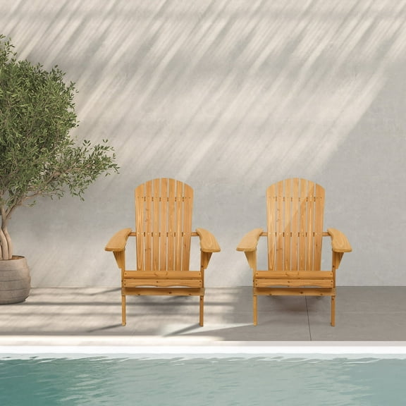 UBesGoo Fir Wood Adirondack Chairs - Set of 2, Natural Wooden Color