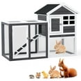 thumbnail image 1 of UBesGoo Fir Wood Rabbit Hutch with Lock,Outdoor Chicken Coop Indoor Bunny Cage with Ramp, Guinea Pig House Pet House with Pull Out Upper Tray, Grey, 1 of 10