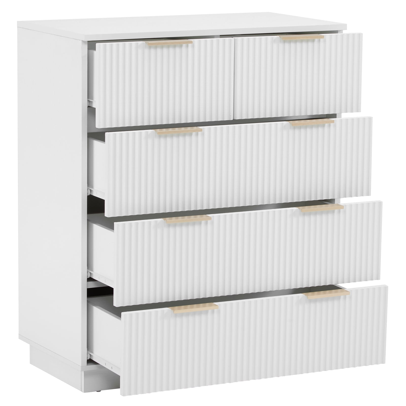 UBesGoo Fluted 5 Drawers Dresser Large Modern Chest of Drawers Dresser TV Stand, Drawer Organizer Cabinet for Living Room, Hallway, White