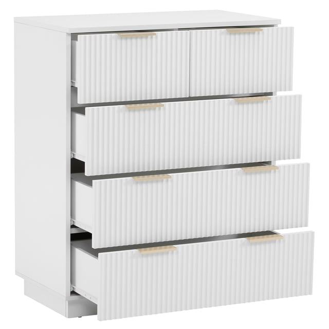 UBesGoo Fluted 5 Drawers Dresser Large Modern Chest of Drawers Dresser TV Stand, Drawer Organizer Cabinet for Living Room, Hallway, White