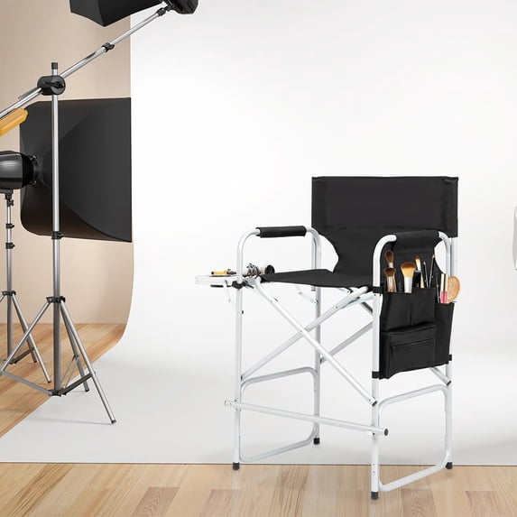 UBesGoo Folding Director Chair Oversize Seat Padded with Side Table Black