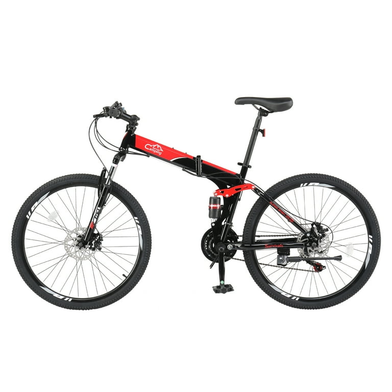 UBesGoo Folding Mountain Bike Shimano 21 Speed with 26 inch Wheels Red Black