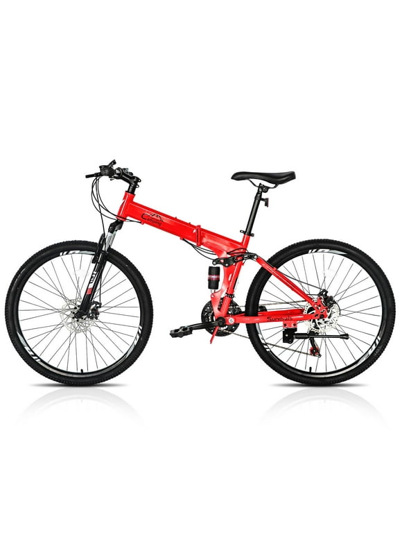 UBesGoo Folding Mountain Bike Shimano 21-Speed, with 26 inch Wheels, Red