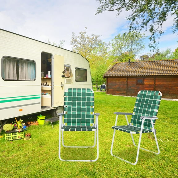 UBesGoo Folding Web Lawn Chair Set, 2 Pack Outdoor Beach Chair Portable Camping Chair(Dark Green)