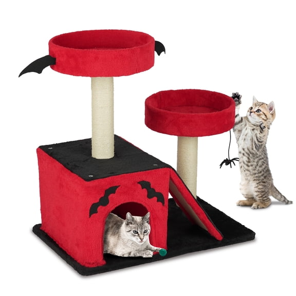 UBesGoo Gothic Halloween Cat Tree for Large Cats, 26" Tower with Spacious Condo, 2 Perches & Scratching Ladder