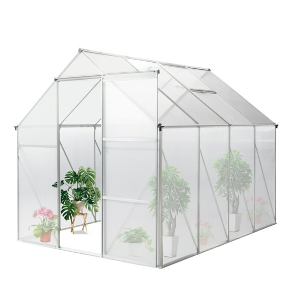 UBesGoo Greenhouse 6x8ft Hybrid Polycarbonate for Garden Silver