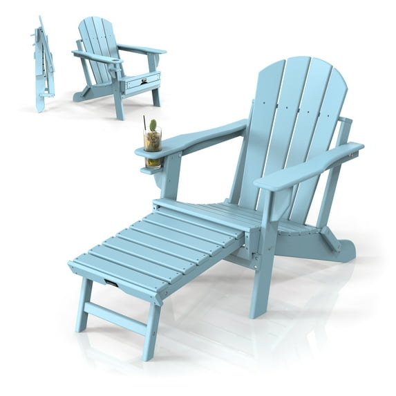 UBesGoo HDPE Adirondack Chairs, Blue with Folding Footrest