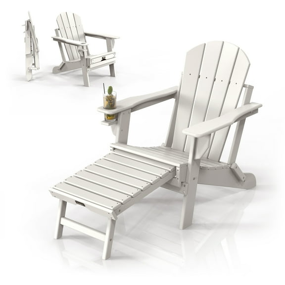 UBesGoo HDPE Adirondack Chair for Outdoor and Indoor with Folding Footrest,Waterproof HDPE Material, Comfortable 380lb Weight Capacity, White