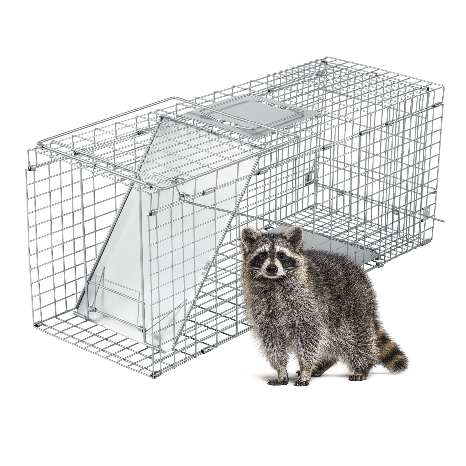UBesGoo Heavy Duty Animal Trap, 32" Humane Cage with Secure Handle for Raccoons, Folding Metal Design, White