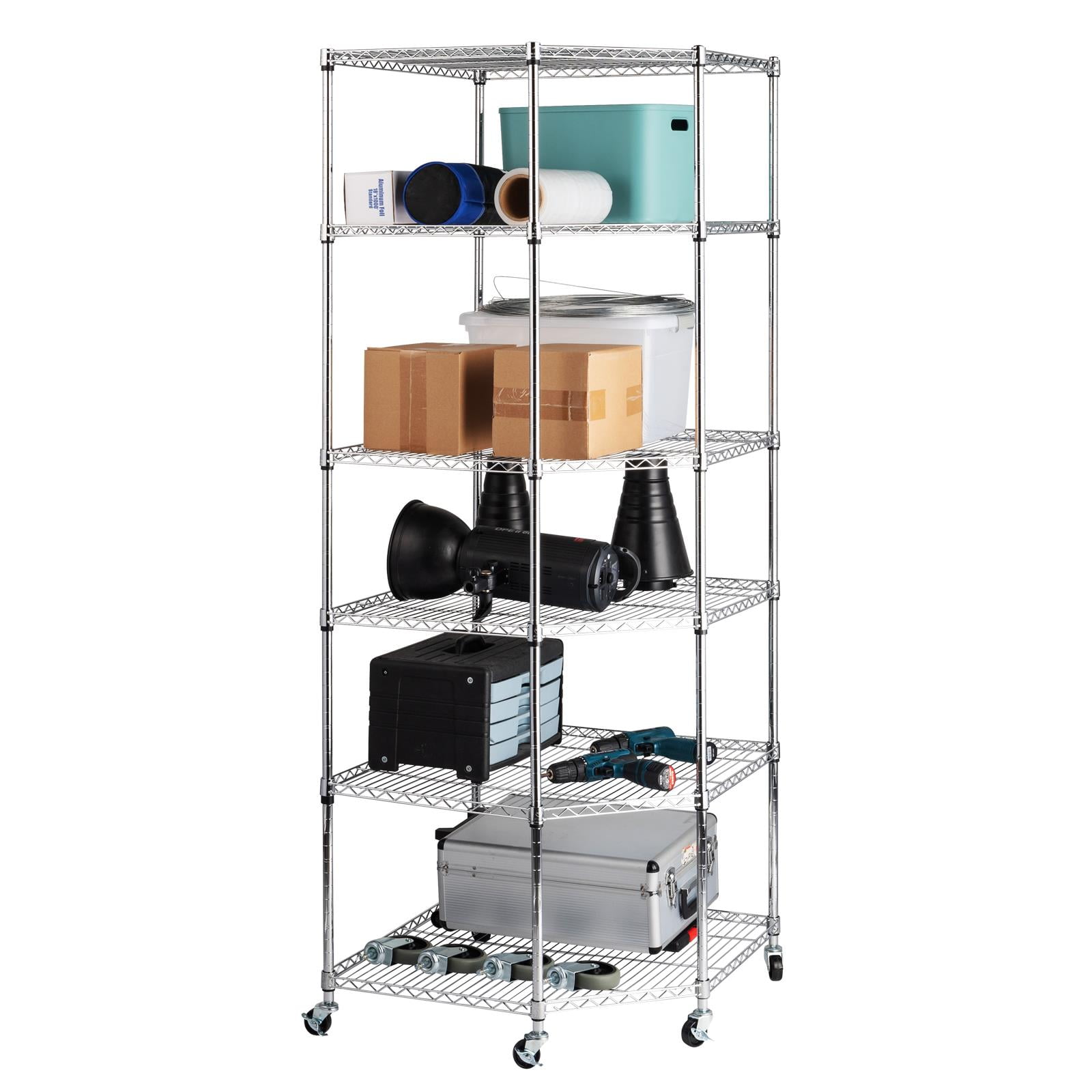 UBesGoo Heavy Duty Steel 6-Tier Corner Restaurant Shelf Commercial Food Storage Silver