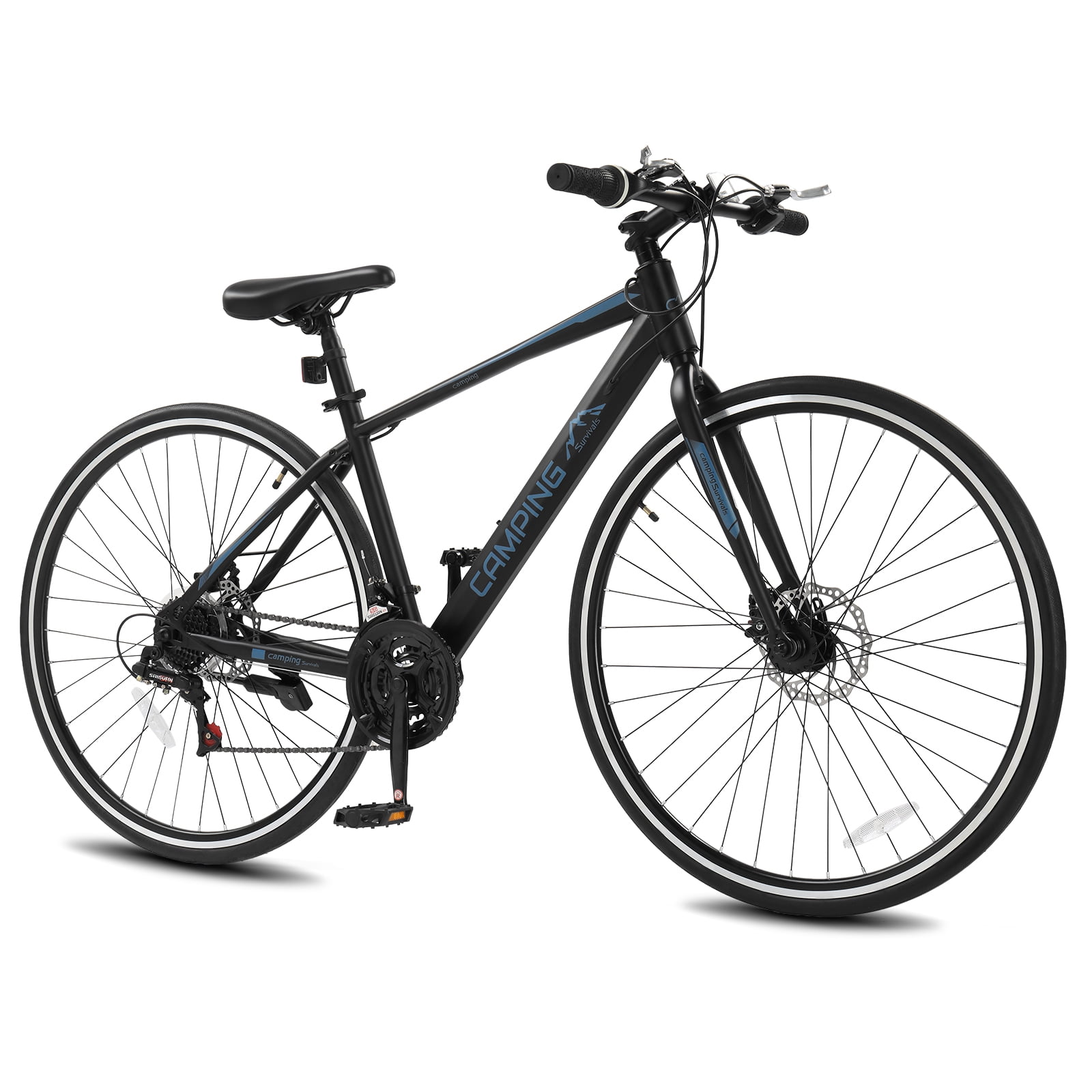 UBesGoo Hybrid Bike for Adult, 700C Road Bike,  21 Speed City Commuter Bicycle, Disc Brakes, Black Blue