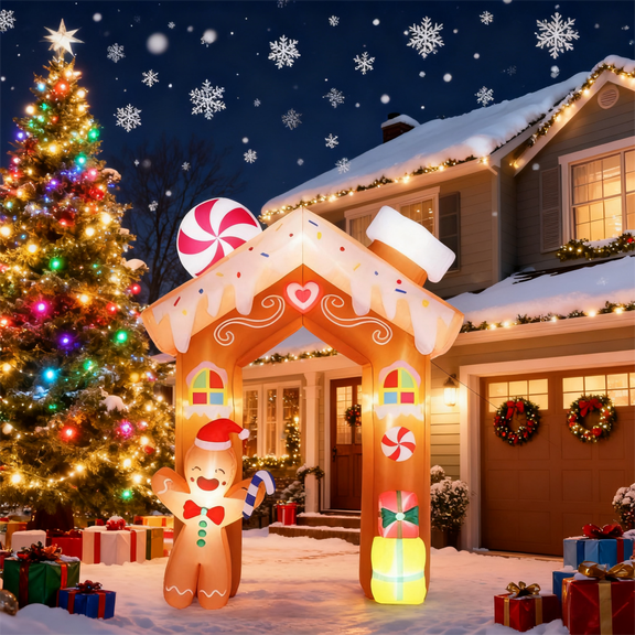 UBesGoo Inflatable Gingerbread Man Arch, Outdoor Christmas Decoration for Lawn Garden Parties