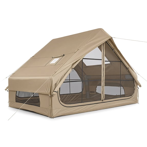 UBesGoo Inflatable Tent with Hand Pump for Camping, Easy Setup Air Glamping Tents, All-Weather Waterproof Blow up Camping Tent for Family, Khaki