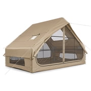 UBesGoo Inflatable Tent with Hand Pump for Camping, Easy Setup Air Glamping Tents, All-Weather Waterproof Blow up Camping Tent for Family, Khaki