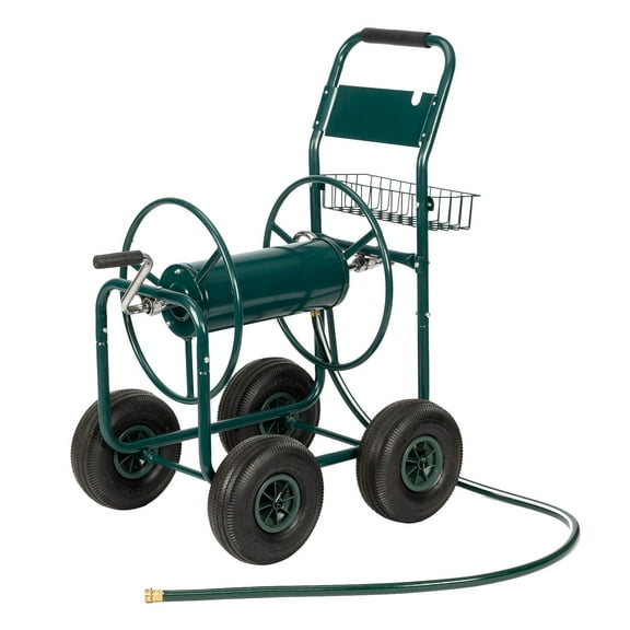 UBesGoo Heavy Duty Hose Reel Cart 229ft, Steel Frame 10" Wheels for Garden, Green