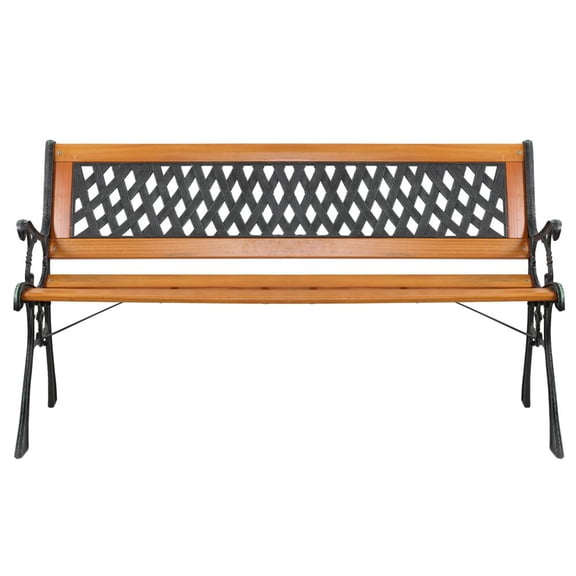 UBesGoo Iron Hardwood Park Bench, 49" Weave Style Loveseat Bronze & Natural, Wood Garden Seat