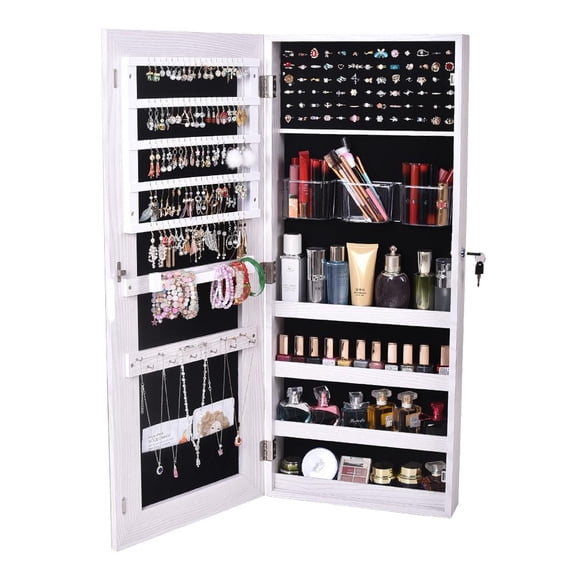 UBesGoo Jewelry Cabinet Wall Mounted Mirrored Armoire Storage Organizer White