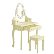 UBesGoo Kids Vanity Table Chair Set with Mirror and Lights 3 Drawers for Girls, Light Yellow