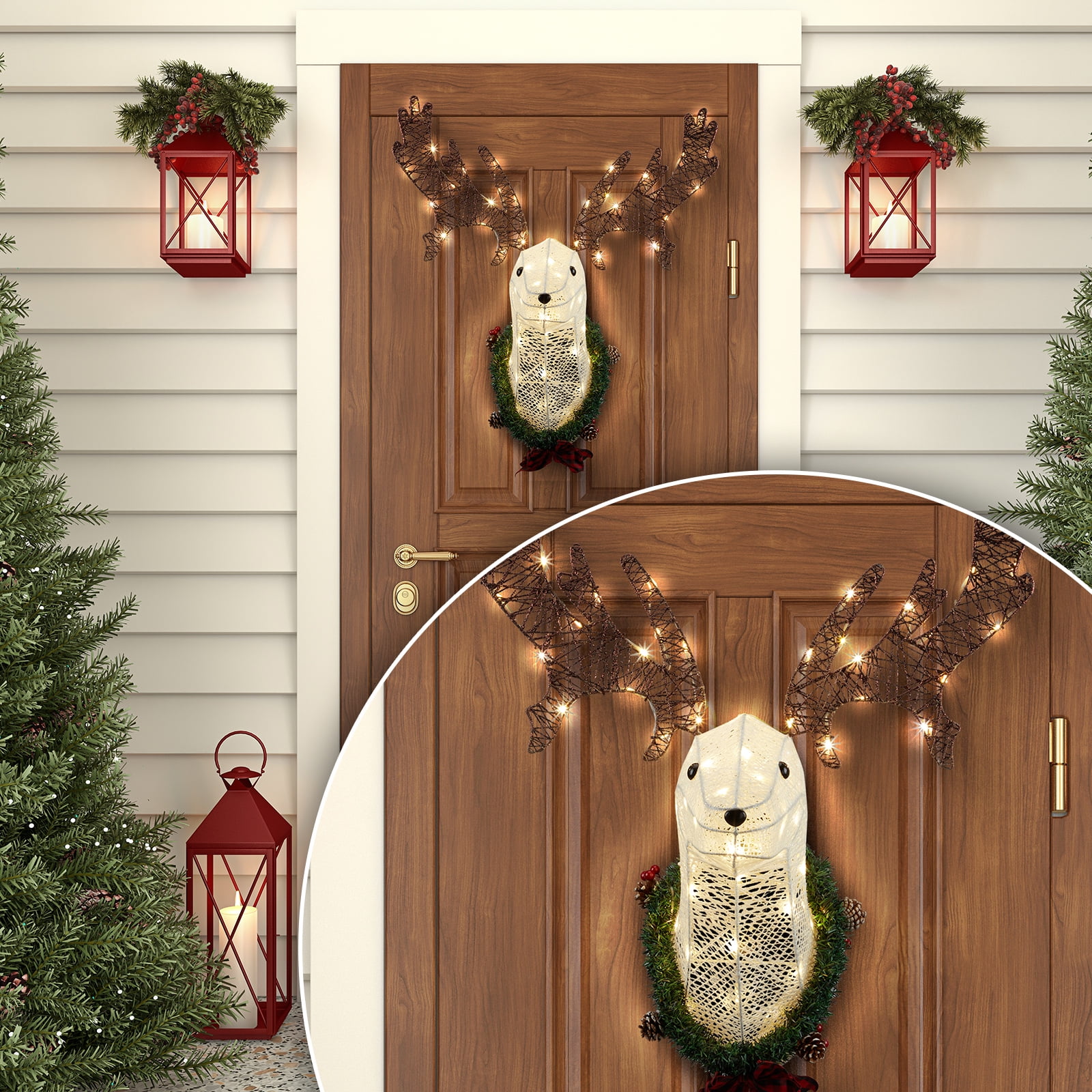 UBesGoo Lighted Christmas Reindeer Wall Decor Deer Head Outdoor Decor ...