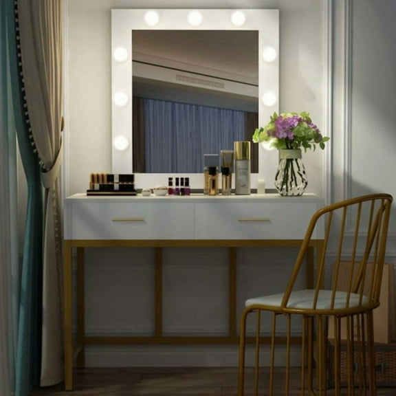 UBesGoo Lighted Vanity Table Makeup Dressing Table, White Bed room Modern Table