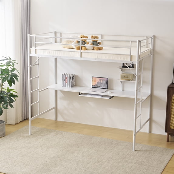 UBesGoo Loft Bed with Desk and Shelf , Space Saving Design,Twin