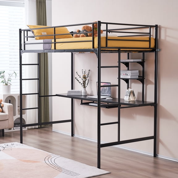 UBesGoo Loft Bed with Desk and Shelf , Space Saving Design,Twin