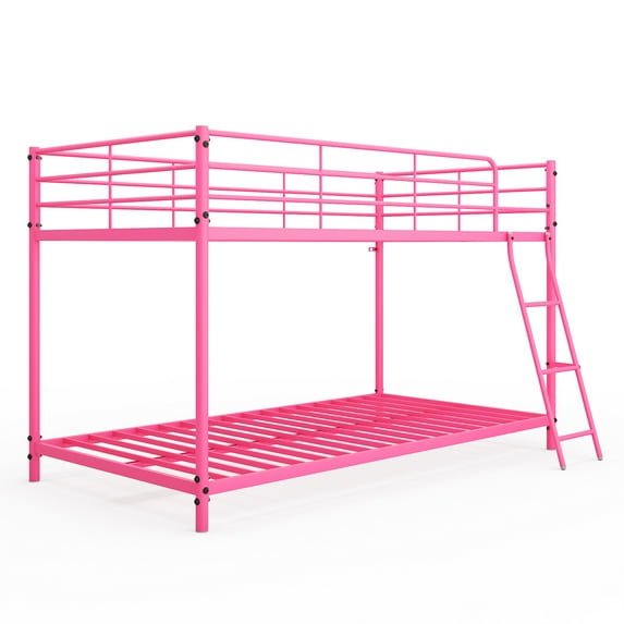 UBesGoo Low Bunk Bed, Junior Bed Frame, No Box Spring Needed, Pink