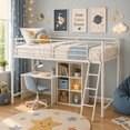thumbnail image 1 of UBesGoo Low Twin Metal Loft Bed for Juniors, Loft Bed Frame with Safety Guardrails, White, 1 of 10