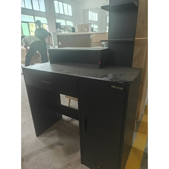 UBesGoo Makeup Vanity, Vanity Table Set with 3 Color Light, Dressing Table with Drawer and Cabinet, Black