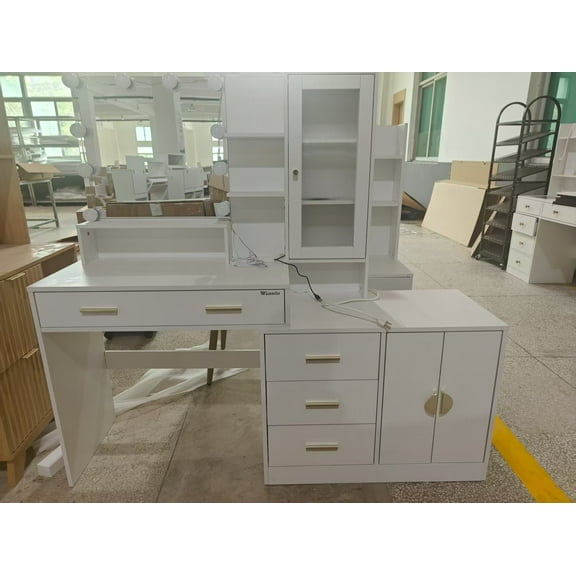 Winado Makeup Vanity with Drawer Dresser, 3 Color Lighted Dressing Table, White
