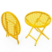 UBesGoo Metal Folding End Table, Outdoor Small Coffee Table with Flower Hollow Decoration, Yellow
