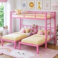 thumbnail image 1 of UBesGoo Metal Triple Bunk Bed Frame, Twin Over Twin Over Twin XL Design, 3 In 1 Bunk Bed Separates Into 3 Individual Twin Beds, Pink, 1 of 12