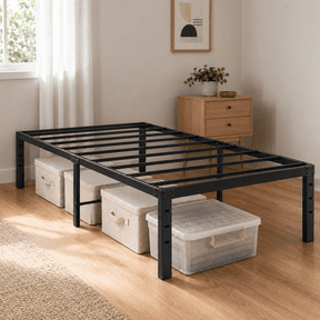 UBesGoo Twin Bed Frame, 18 Inch Metal Platform Bed Frame with Storage, No Box Spring Needed, Easy Assembly, Black