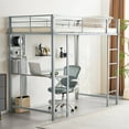 thumbnail image 1 of UBesGoo Metal Twin Size Loft Bed Frame with Desk, Rustic Wood, Gray Frame, 1 of 8