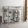 thumbnail image 1 of UBesGoo Metal Twin Size Loft Bed Frame with Stairs & Full-Length Guardrail, Rustic Wood, Gray Frame, 1 of 1