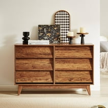 UBesGoo Mid Century Modern 6 Drawer Dresser for Bedroom, Chest Wood Dresser with Bevel Design, Brown