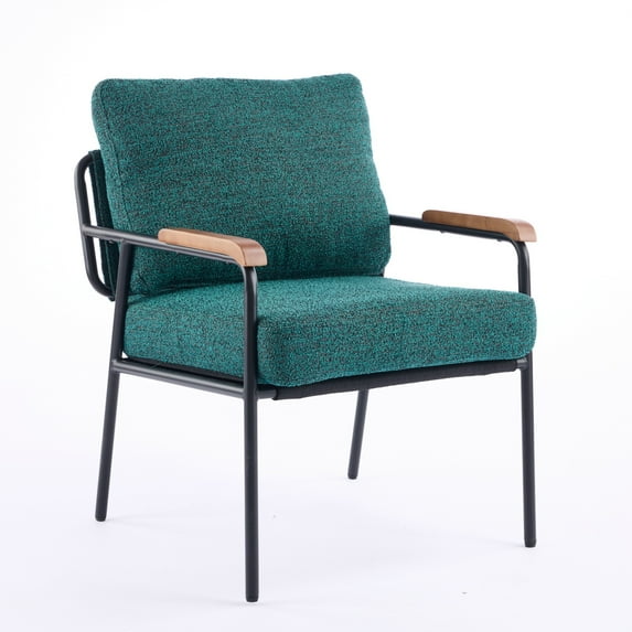 UBesGoo Mid Century Modern Accent Chair, Solid Wood Armchair with Rubberwood Armrests, Metal Frame Singe Sofa for Lounge Spaces, Green