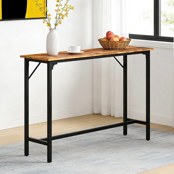 UBesGoo Mid-Century Pub Table, 43in Narrow Bar Table for 4~6 with Footrest, Bar Height Dining Table Rectangle Table, Brown