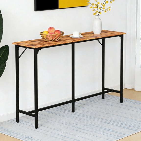 UBesGoo Mid-Century Pub Table, 63in Narrow Bar Table for 4~6 with Footrest, Bar Height Dining Table Rectangle Table, Brown