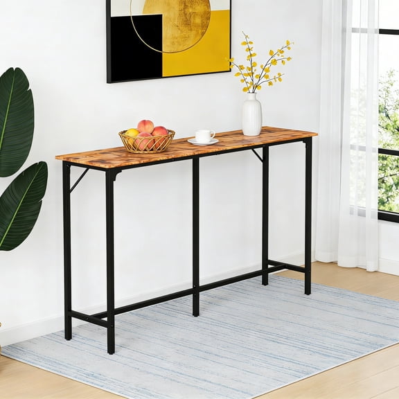 UBesGoo Mid-Century Pub Table, 63in Narrow Bar Table for 4~6 with Footrest, Bar Height Dining Table Rectangle Table, Brown