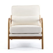 UBesGoo Modern Accent Chair, Chenille Fabric Armchair with Pillow and Solid Wood, Upholstered Comfy Reading Lounge Chair for Living Room, Beige