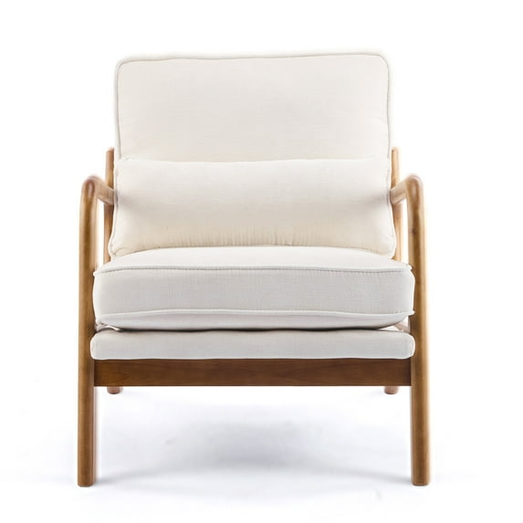 UBesGoo Modern Accent Chair, Chenille Fabric Armchair with Pillow and Solid Wood, Upholstered Comfy Reading Lounge Chair for Living Room, Beige