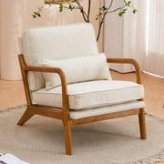 UBesGoo Modern Arm Chair Linen Fabric Upholstered Comfy Reading Accent Chair with Solid Wood Frame Beige