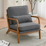 UBesGoo Modern Arm Chair Linen Fabric Upholstered Comfy Reading Accent Chair with Solid Wood Frame Dark Gray