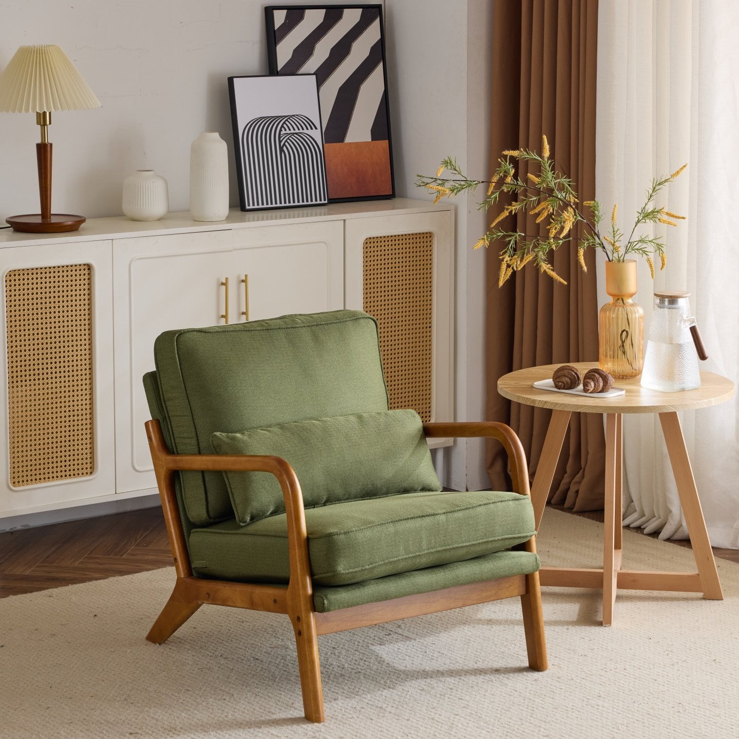 UBesGoo Modern Arm Chair Linen Fabric Upholstered Comfy Reading Accent ...