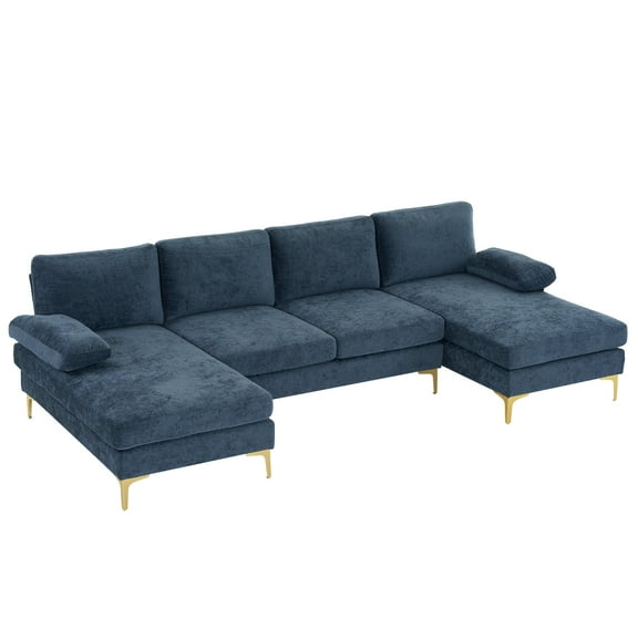 UBesGoo Modern & Contemporary Sectional Sofas, U Shaped Chenille Fabric Couch with Double Reversible Chaise Lounges, 110" W Gray-Blue