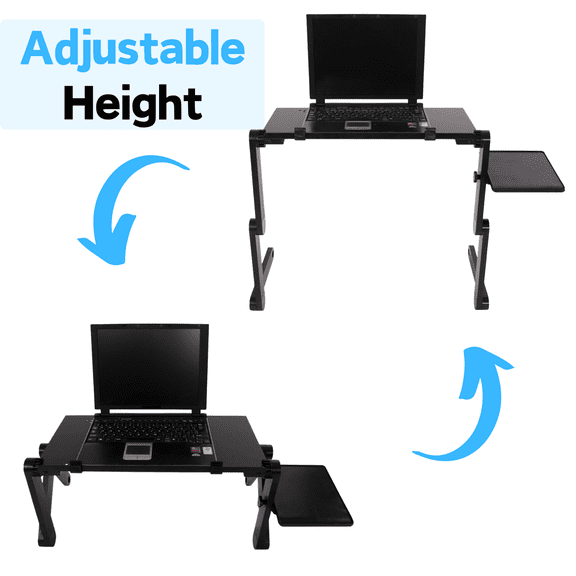 UBesGoo Modern Laptop Desk, 18.9" Adjustable Foldable Bed Table Stand Bed Tray with Extra Mouse Pad Side for Studying, Working