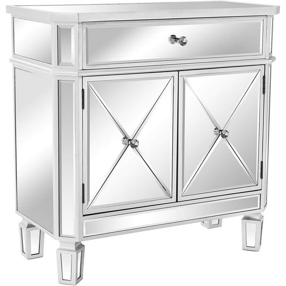 UBesGoo Modern Mirrored Nightstand with 2 Doors, Silver